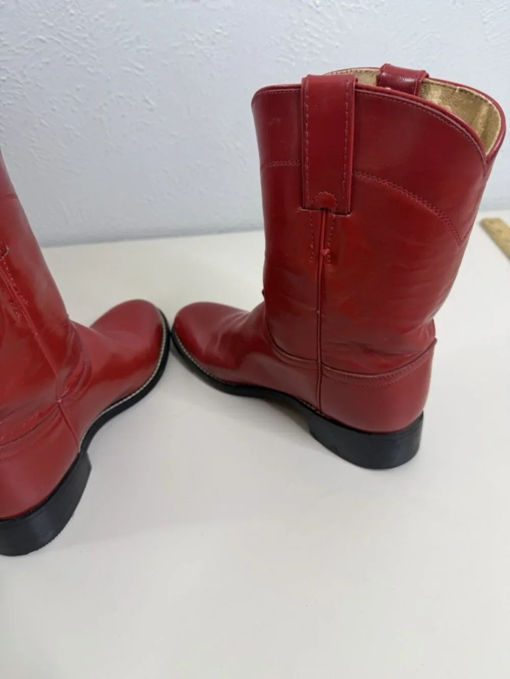 VTG Justin 3D Youth Red Leather Roper Boots Western GUC